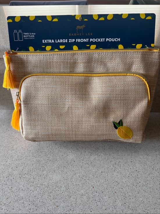 Dabney Lee Handbags - Dabney Lee Natural Looking Straw Pouch with Yellow Accents and Embroidered Lemon